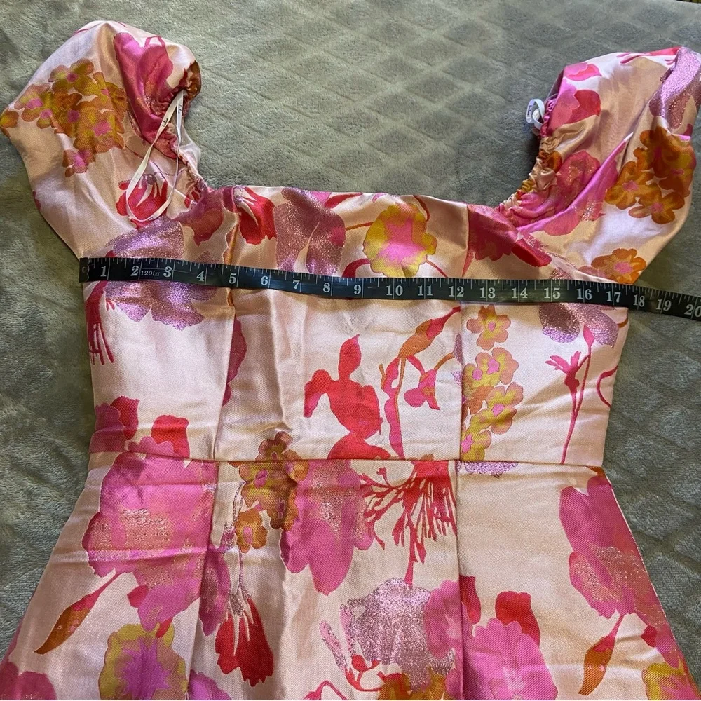 NWOT Lulus So Stunning Orange Multi Floral Jacquard Puff Sleeve Mini Dress_11